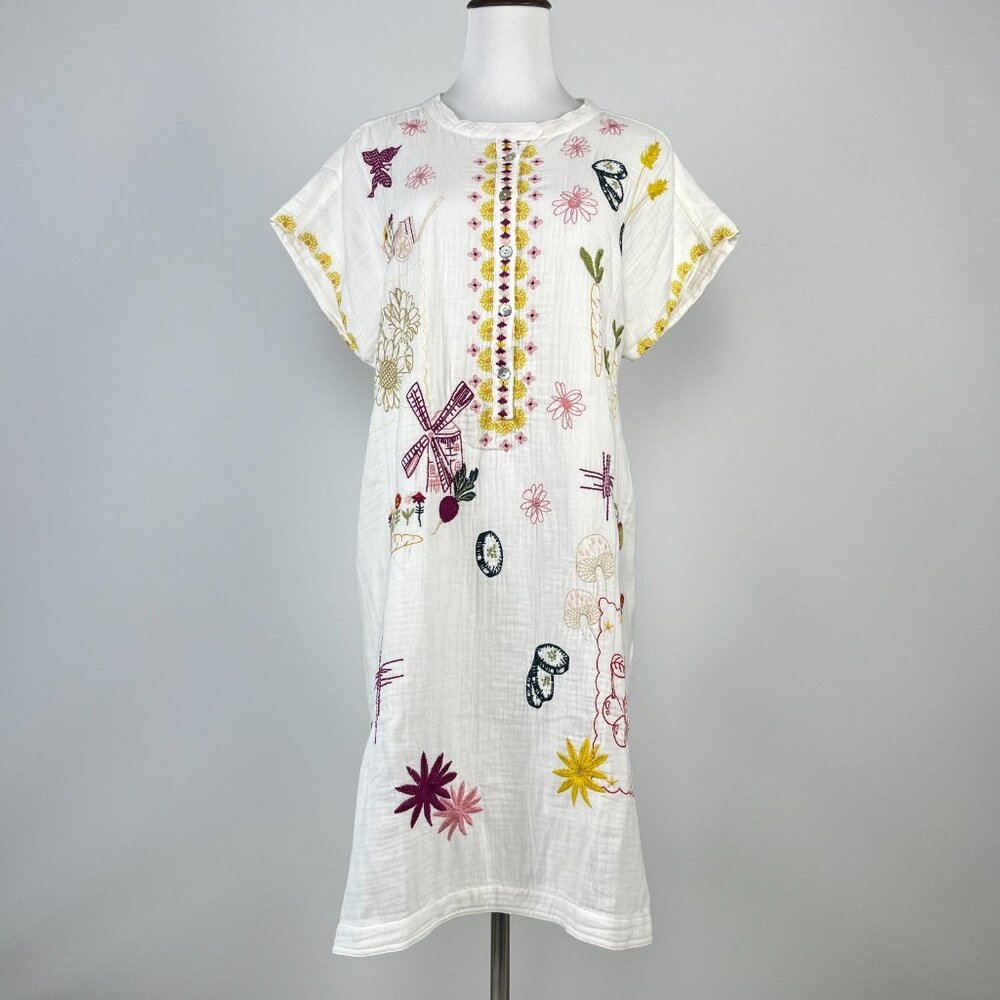 NWOT Johnny Was Women's Embroidered Linen Cotton Mini Dress White Size XL Pocket - Picture 2 of 15